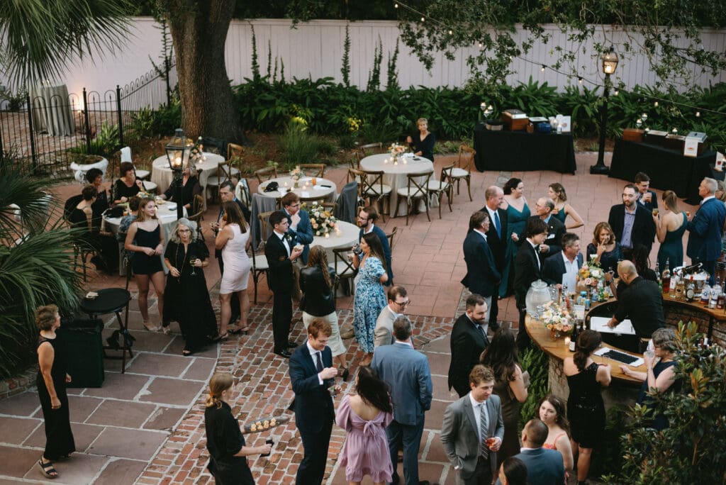 Overhead view of guests at a catered wedding