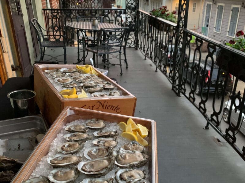 Oysters on ice on New Orleans balcony