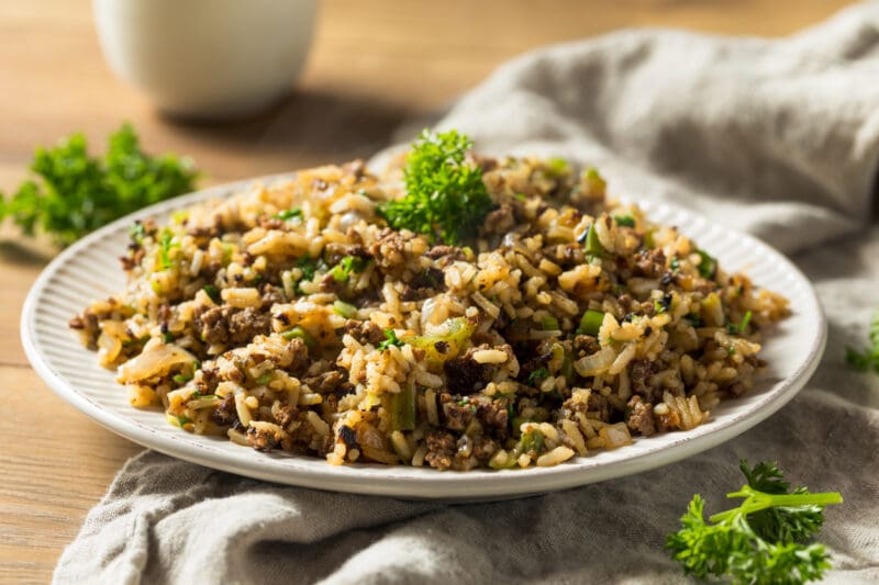 Cooked Cajun Dirty Rice with Ground Pork