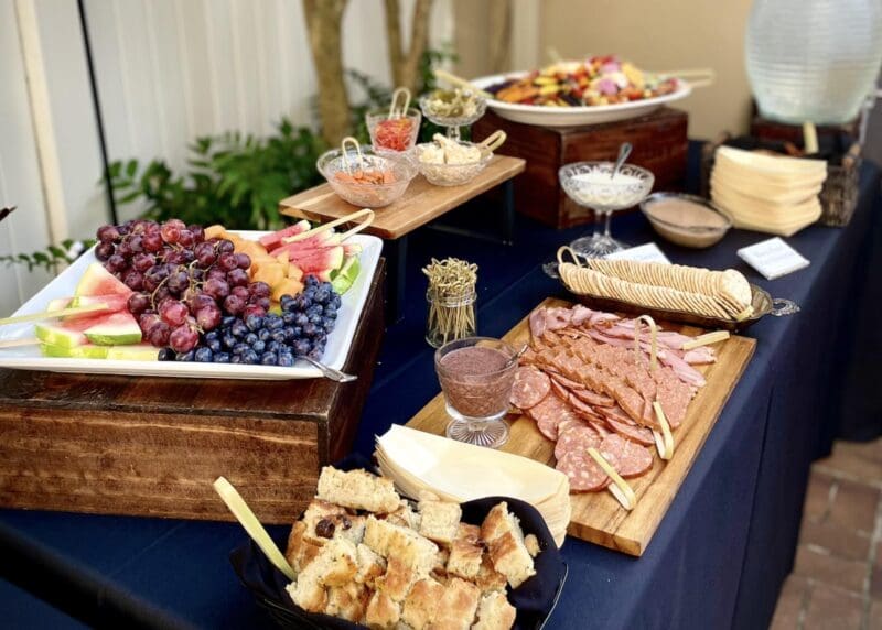 Charcuterie table showing the best of small party catering new orleans treats